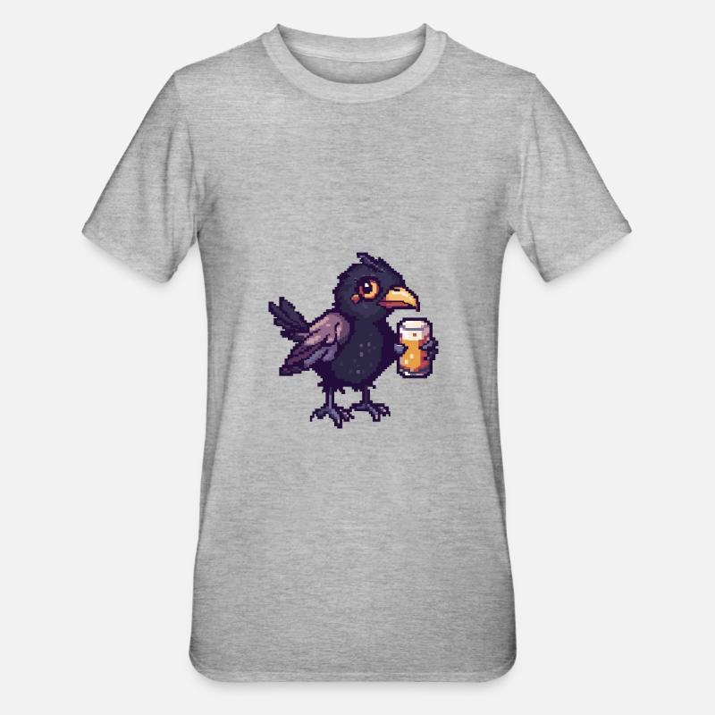Rabe Krähe Bier Pixel - Unisex Polycotton T-Shirt - Grau meliert