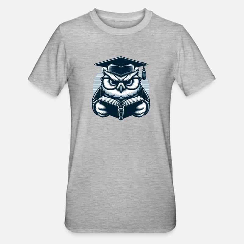 Lesende Eule - Unisex Polycotton T-Shirt - Grau meliert