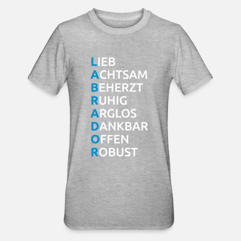 Labrador Eigenschaften Spruch - Unisex Polycotton T-Shirt - Grau meliert