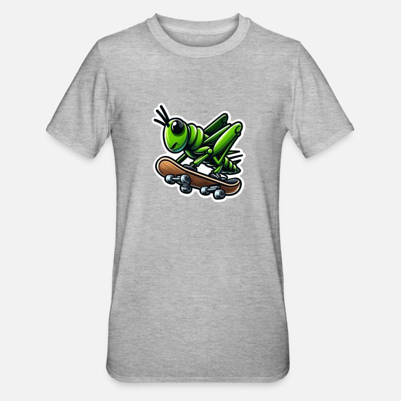 Grasshopper en skateboard - T-shirt polycoton Unisexe - gris chiné