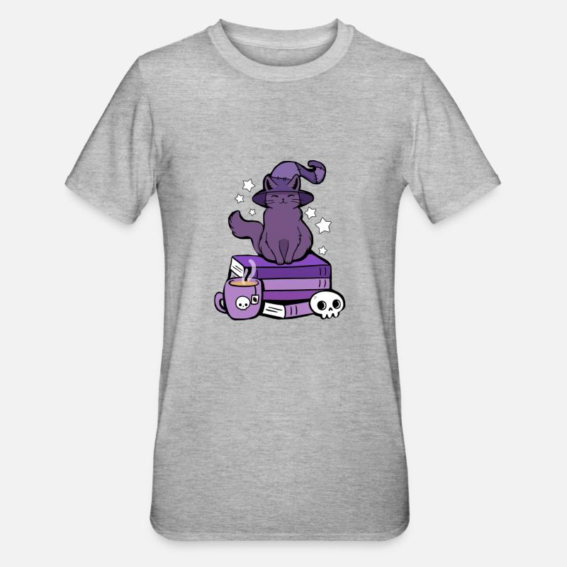 CHAT SORCIÈRE - T-shirt polycoton Unisexe - gris chiné