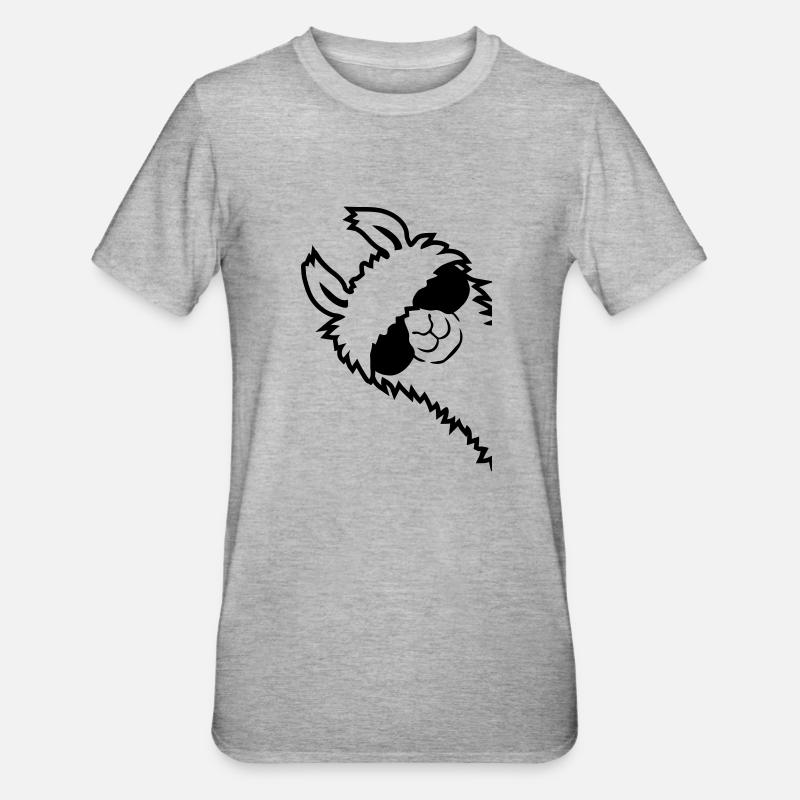 Lama regarde de côté - T-shirt polycoton Unisexe - gris chiné