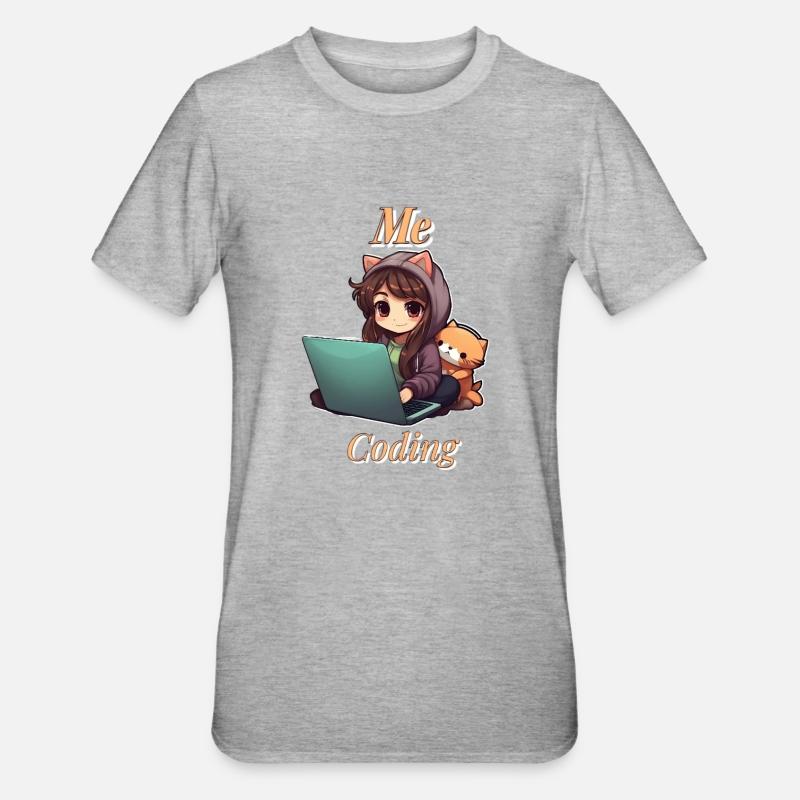 "Code Cutie: Anime-inspired Girl Coding" - Unisex Polycotton T-Shirt - heather grey