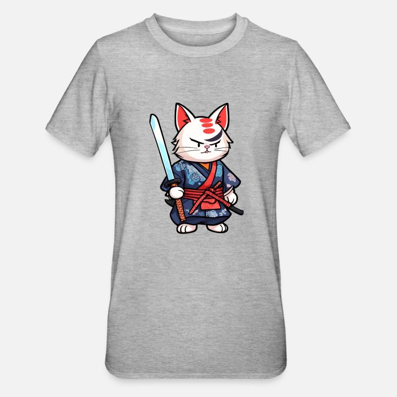 Samurai Cat #25 - Unisex Polycotton T-Shirt - heather grey