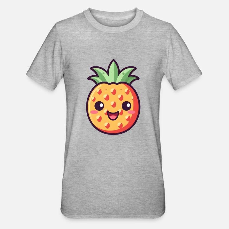 Ananas Kawaii Design - Version 2 - Unisex Polycotton T-Shirt - Grau meliert