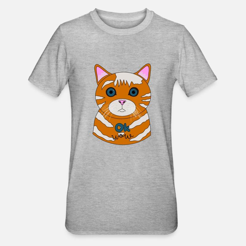 Hämmästynyt kissa ok vau - Unisex polypuuvilla-t-paita - harmaasävyinen