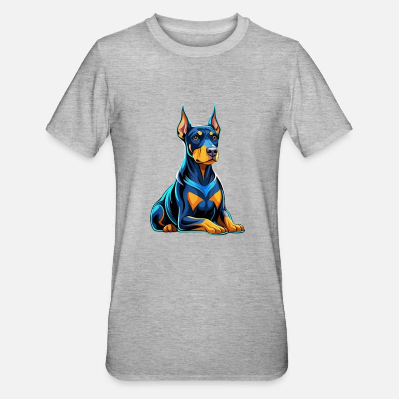 Dobermann sitzend mit Hundeblick - Unisex Polycotton T-Shirt - Grau meliert