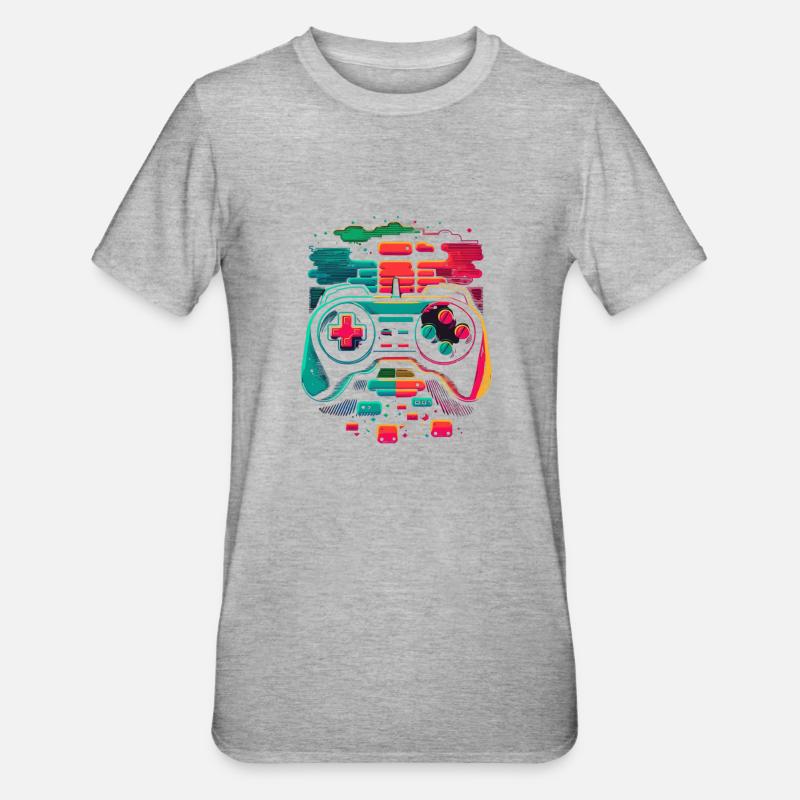 Retro Konsole - Unisex Polycotton T-Shirt - Grau meliert