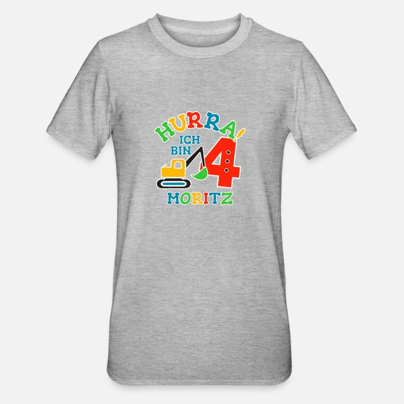 Name Moritz 4. Geburtstag Personalisiert - Unisex Polycotton T-Shirt - Grau meliert