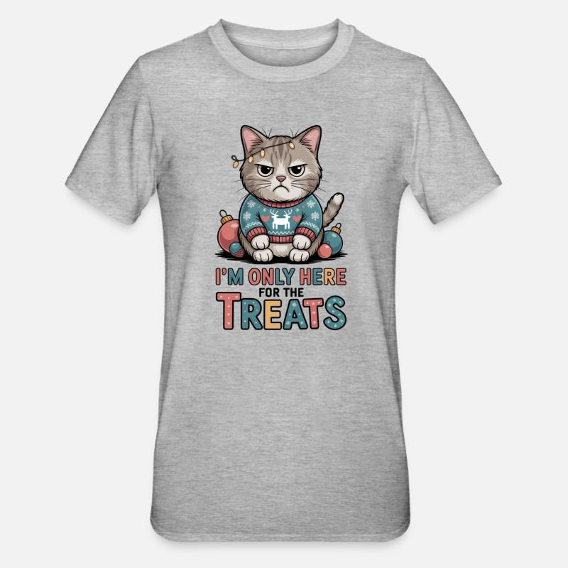 Chat sinistre en pull de Noël - T-shirt polycoton Unisexe - gris chiné