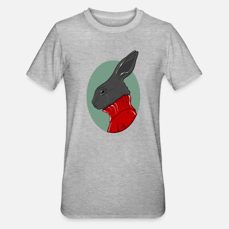 Hase mit rotem Pullover - Unisex Polycotton T-Shirt - Grau meliert