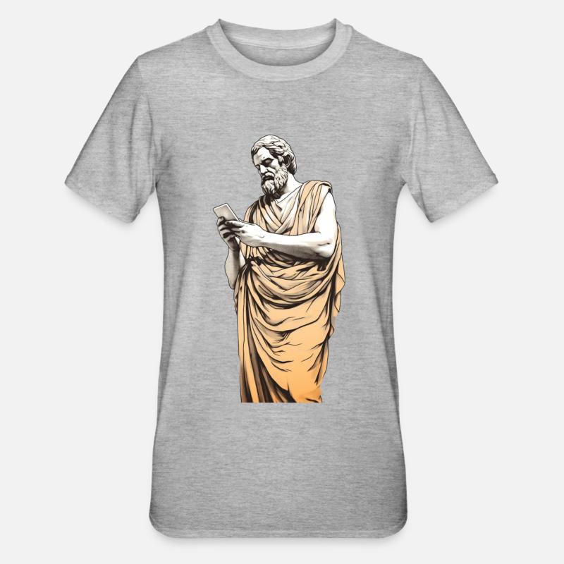 Philosophe grec avec smartphone - T-shirt polycoton Unisexe - gris chiné