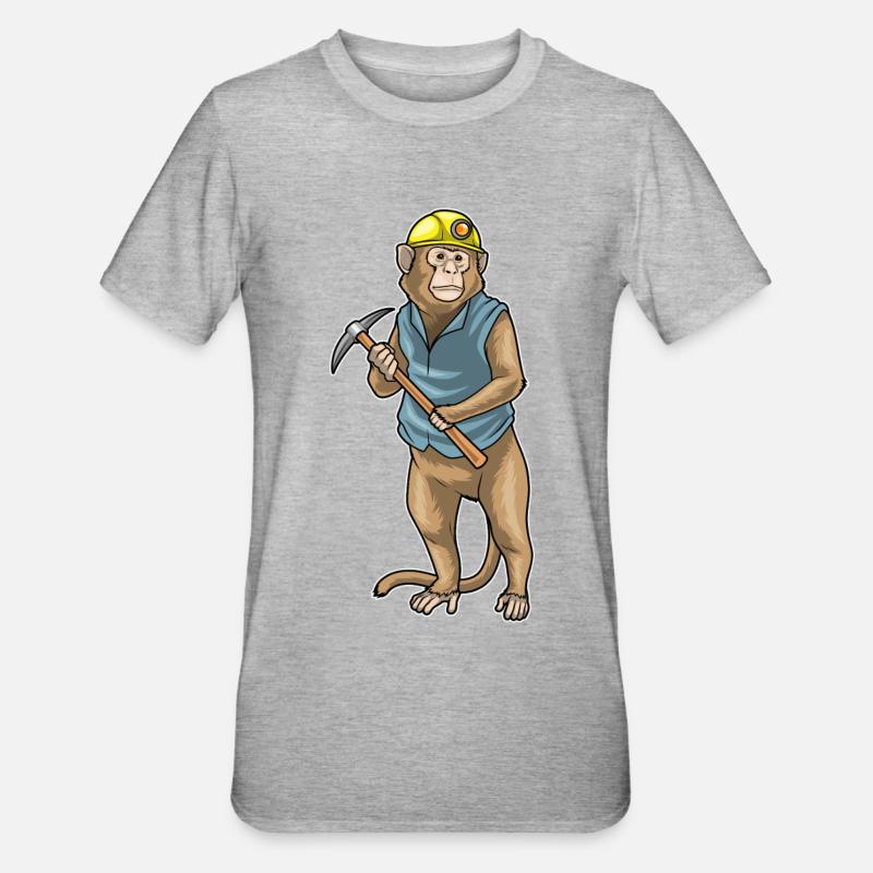 Monkey Miner Pickaxe Mining - Unisex Polycotton T-Shirt - heather grey