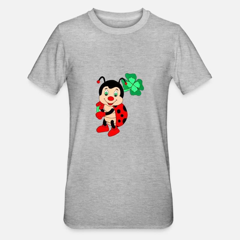 Coccinelle avec trèfle, peinte à la main - T-shirt polycoton Unisexe - gris chiné