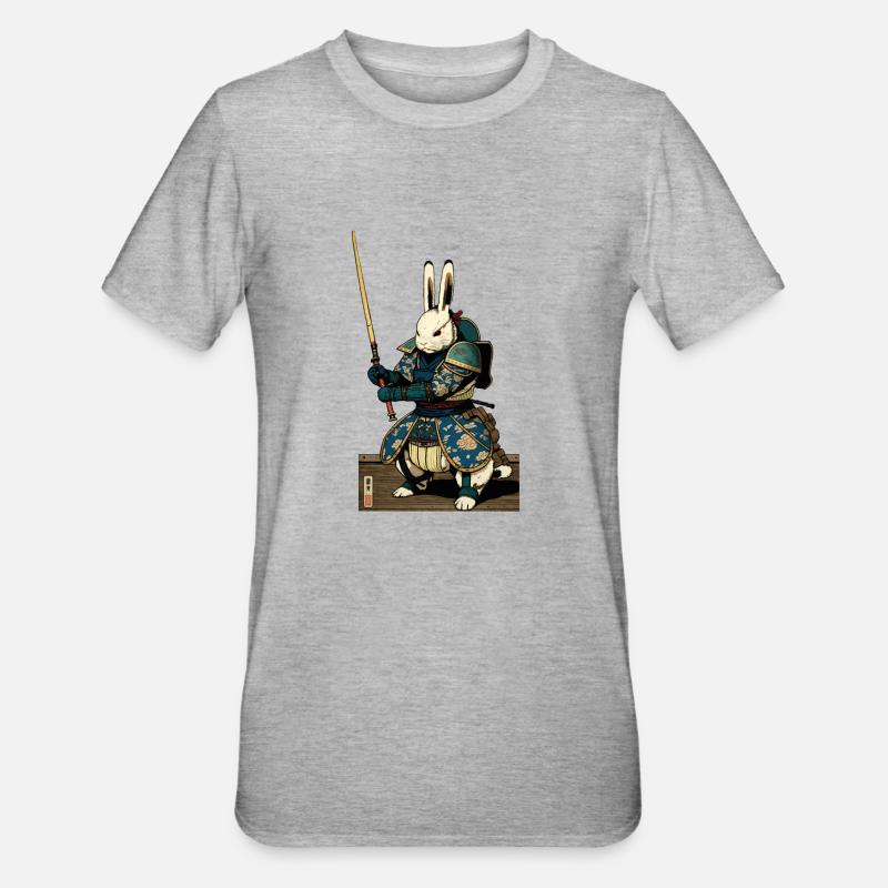 Japanese rabbit in samurai armor in ukiyo-e style - Unisex Polycotton T-Shirt - heather grey