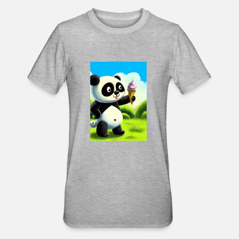 Panda mit Eiscreme - Unisex Polycotton T-Shirt - Grau meliert