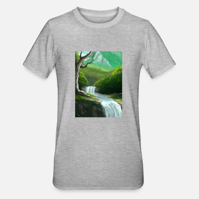 Forest River Wasserfall - Unisex Polycotton T-Shirt - Grau meliert