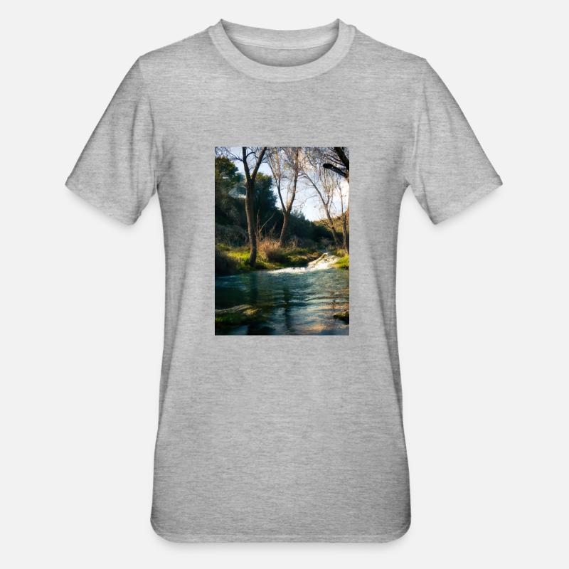 Forest River Wasserfall - Unisex Polycotton T-Shirt - Grau meliert