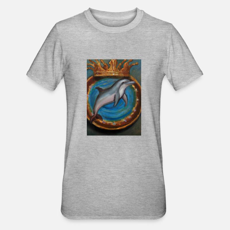 Delfin mit Krone - Unisex Polycotton T-Shirt - Grau meliert