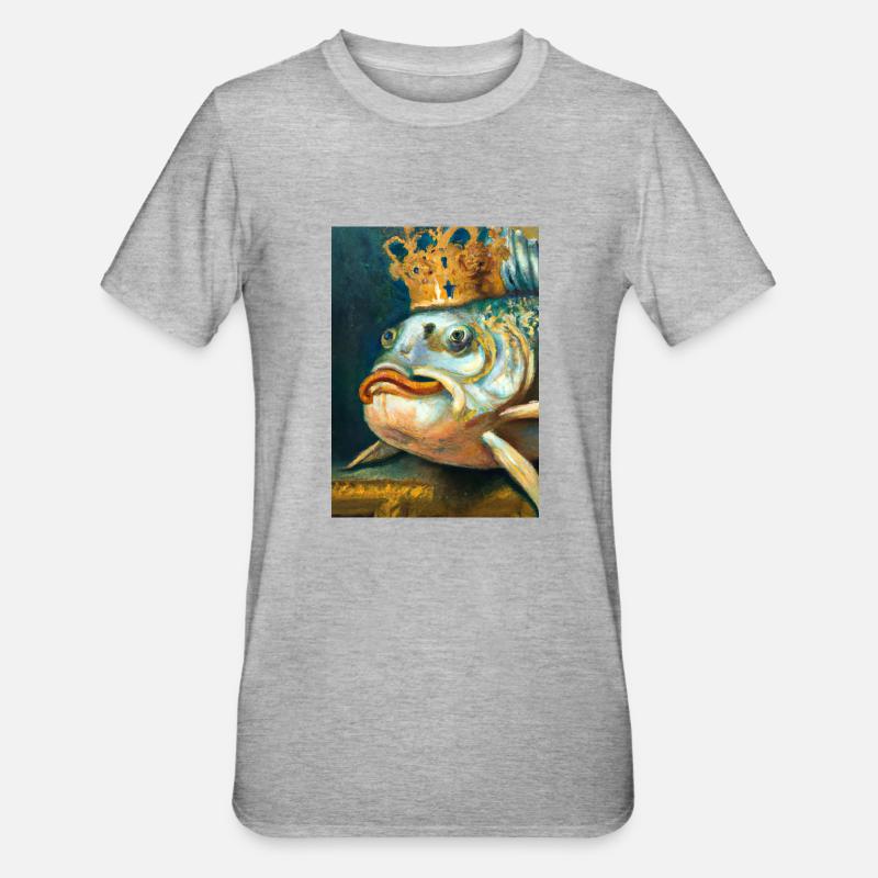 Fisch mit Krone - Unisex Polycotton T-Shirt - Grau meliert