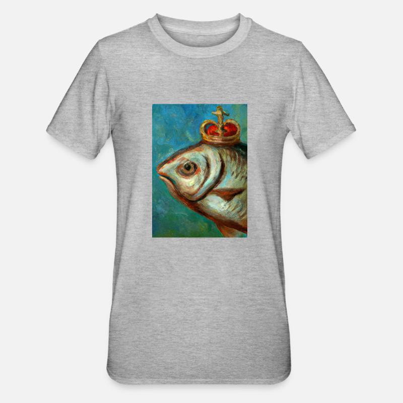 Fisch mit Krone - Unisex Polycotton T-Shirt - Grau meliert