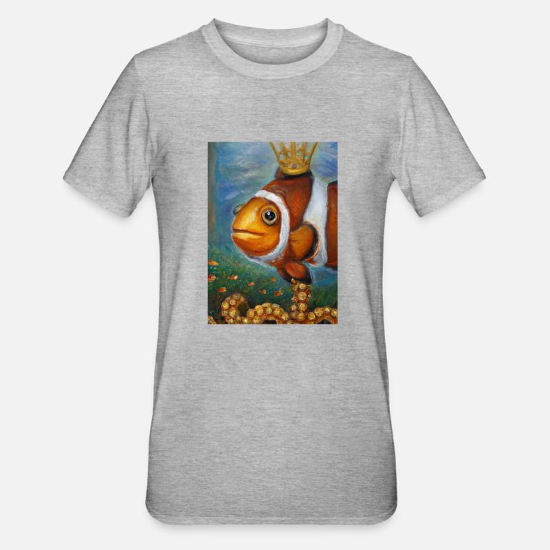 Clownfisch mit einer Krone - Unisex Polycotton T-Shirt - Grau meliert
