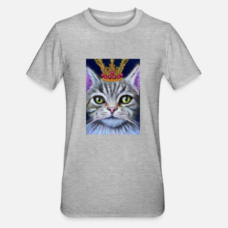 Katze mit Krone - Unisex Polycotton T-Shirt - Grau meliert