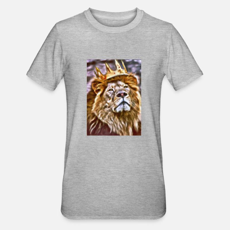 Löwe mit Krone - Unisex Polycotton T-Shirt - Grau meliert
