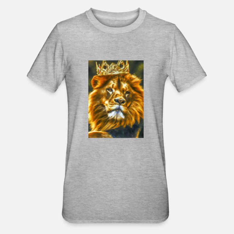 Löwe mit Krone - Unisex Polycotton T-Shirt - Grau meliert
