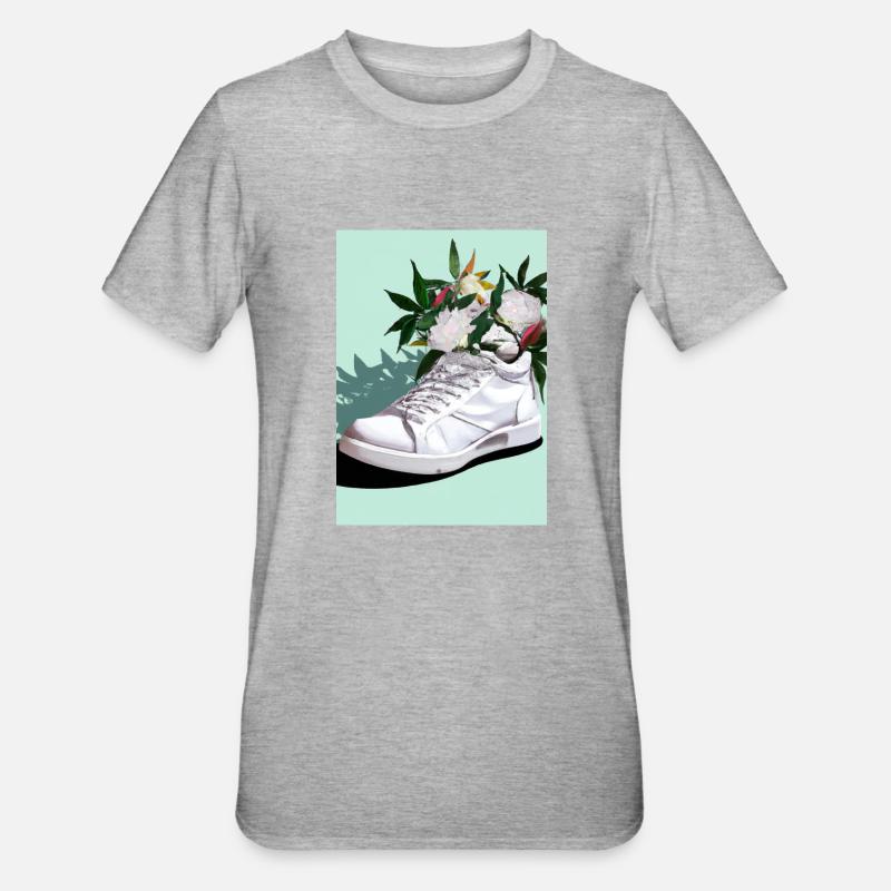 Sneaker mit Blumen - Unisex Polycotton T-Shirt - Grau meliert