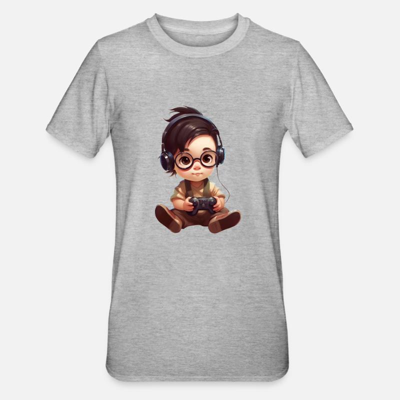 Gamepad Mädchen - Unisex Polycotton T-Shirt - Grau meliert