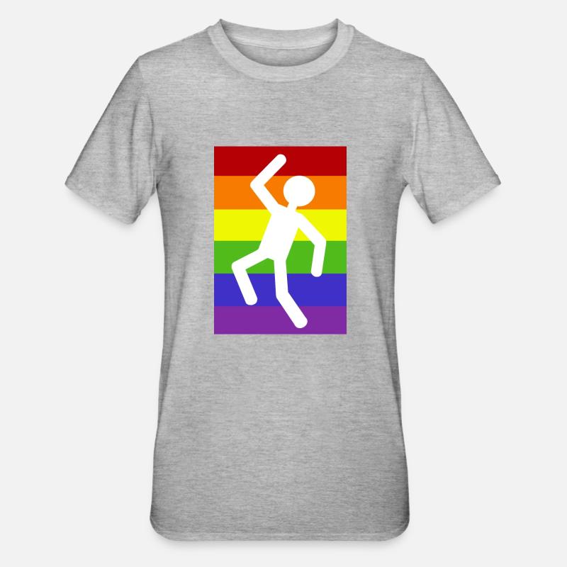 Mann auf Regenbogenhintergrund - Unisex Polycotton T-Shirt - Grau meliert