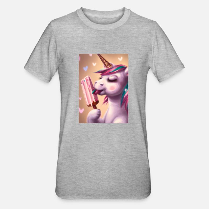 Eiscreme Einhorn - Unisex Polycotton T-Shirt - Grau meliert