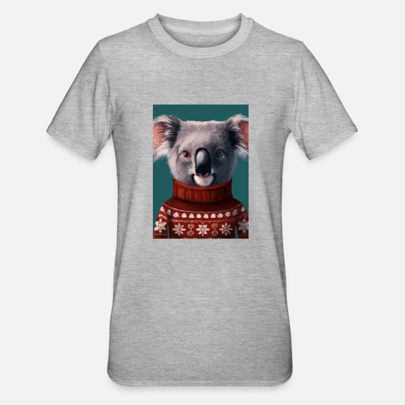 Koala im Weihnachtspullover - Unisex Polycotton T-Shirt - Grau meliert