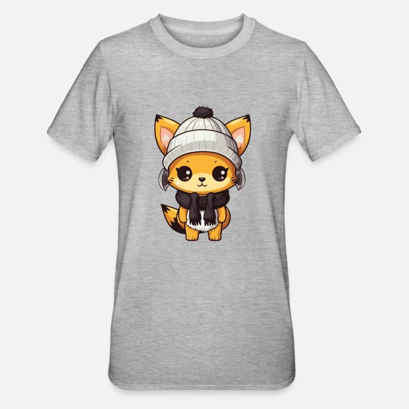 Fuchs Winter Comic - Unisex Polycotton T-Shirt - Grau meliert