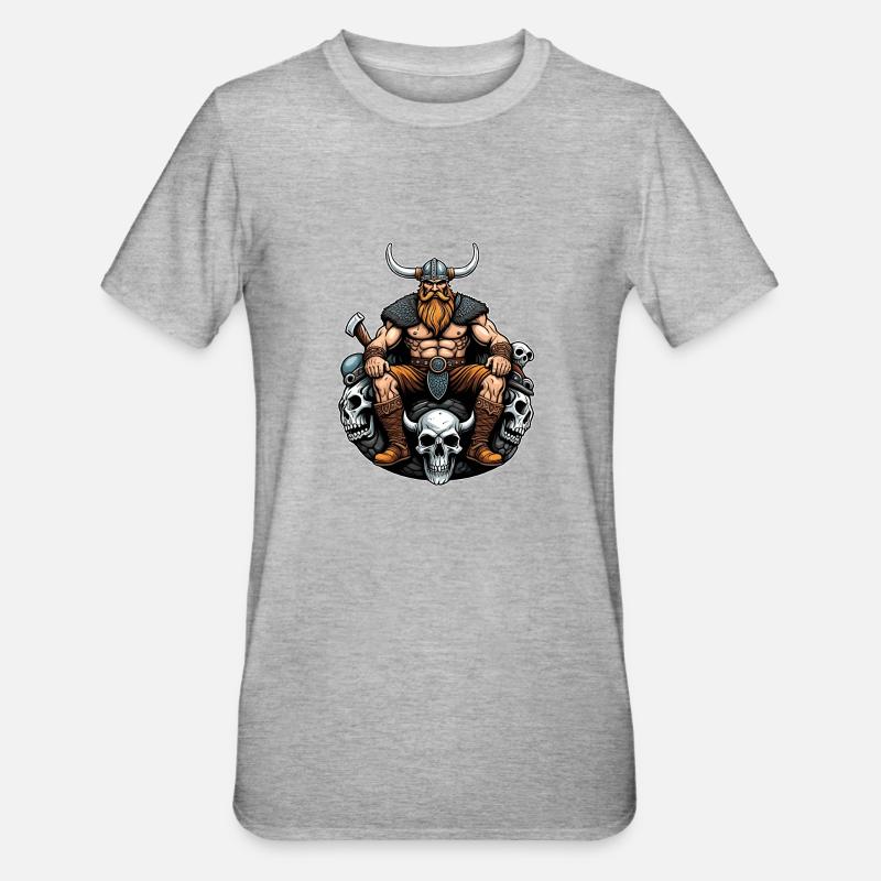 Wikinger mit Schädel - Unisex Polycotton T-Shirt - Grau meliert