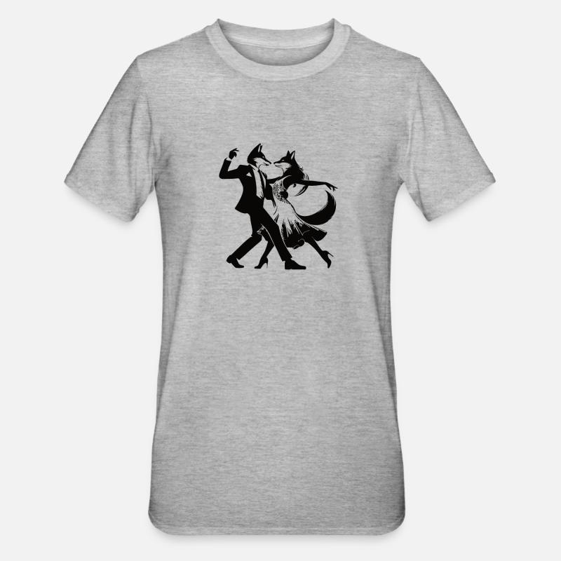 Dancing Tango Foxes Design - Unisex Polycotton T-Shirt - heather grey