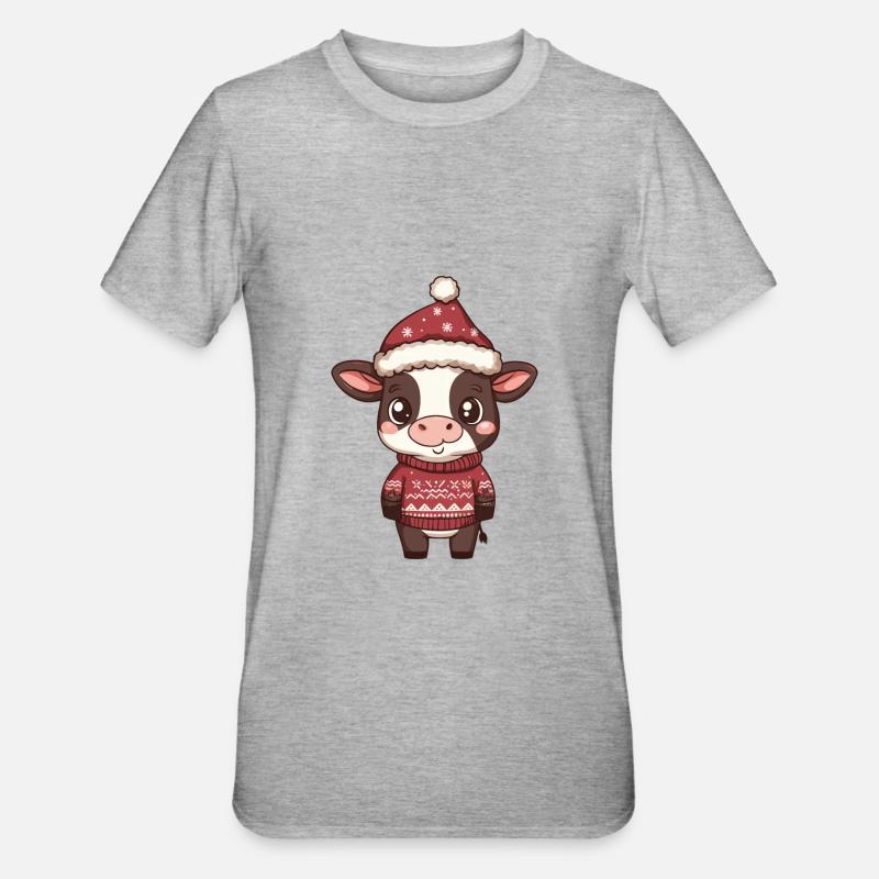 Vache Noël Bande Dessinée - T-shirt polycoton Unisexe - gris chiné