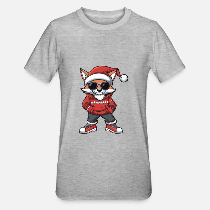 Fuchs Weihnachten Comic Cool - Unisex Polycotton T-Shirt - Grau meliert