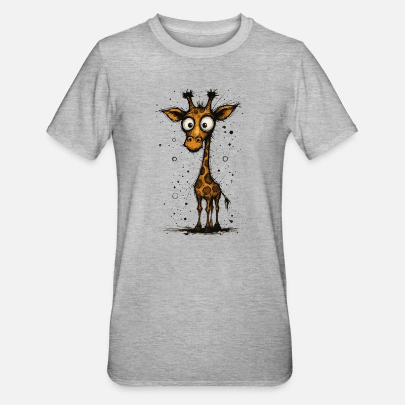 Girafe drôle avec de grands yeux - éclaboussure comique - T-shirt polycoton Unisexe - gris chiné