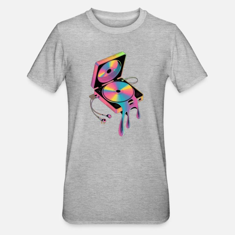  Retro Discman Psychedelic CD Player 90er - Unisex Polycotton T-Shirt - Grau meliert