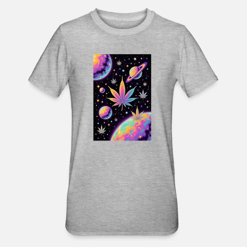 Psychedelic Space Cannabis Pattern - Unisex Polycotton T-Shirt - heather grey