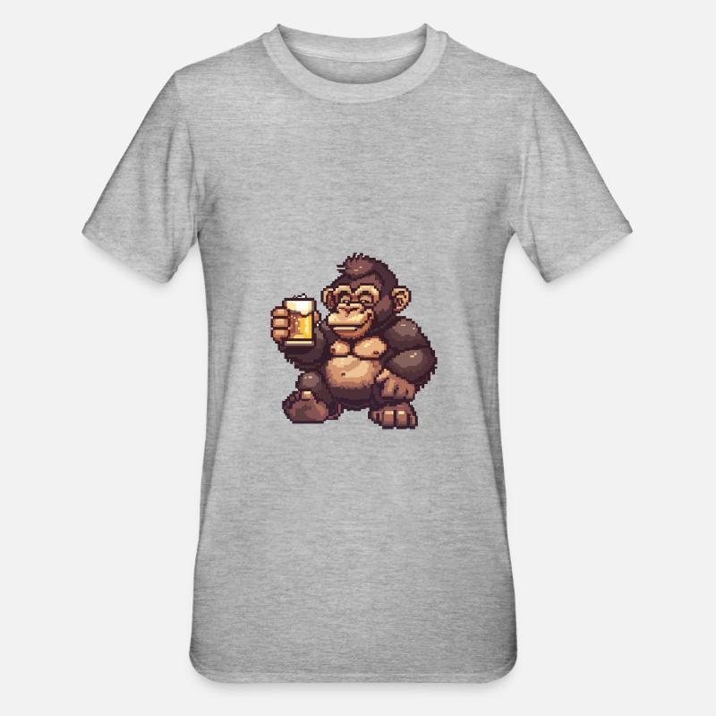 Gorille Bière Pixel - T-shirt polycoton Unisexe - gris chiné