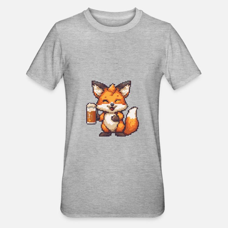 Fox bière pixel - T-shirt polycoton Unisexe - gris chiné