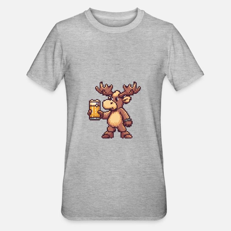 Elch Bier Pixel - Unisex Polycotton T-Shirt - Grau meliert