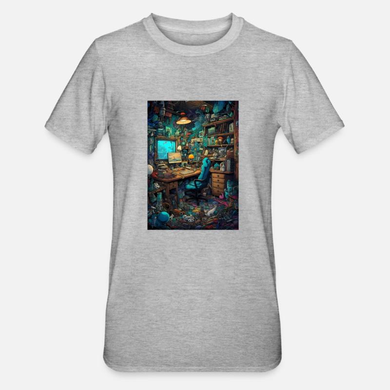 Wohnraum eines Computer Nerds - Unisex Polycotton T-Shirt - Grau meliert