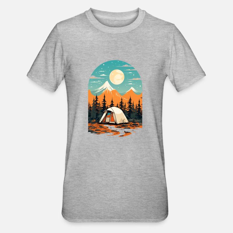 Conception de camping rétro - T-shirt polycoton Unisexe - gris chiné