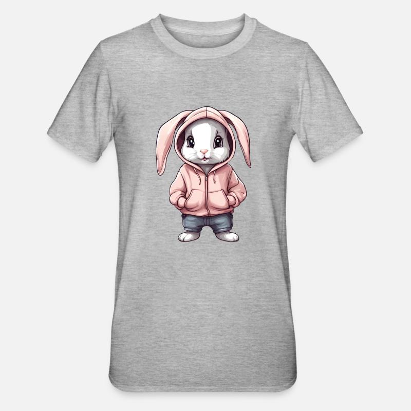 Lapin mignon avec pull hoddie - T-shirt polycoton Unisexe - gris chiné