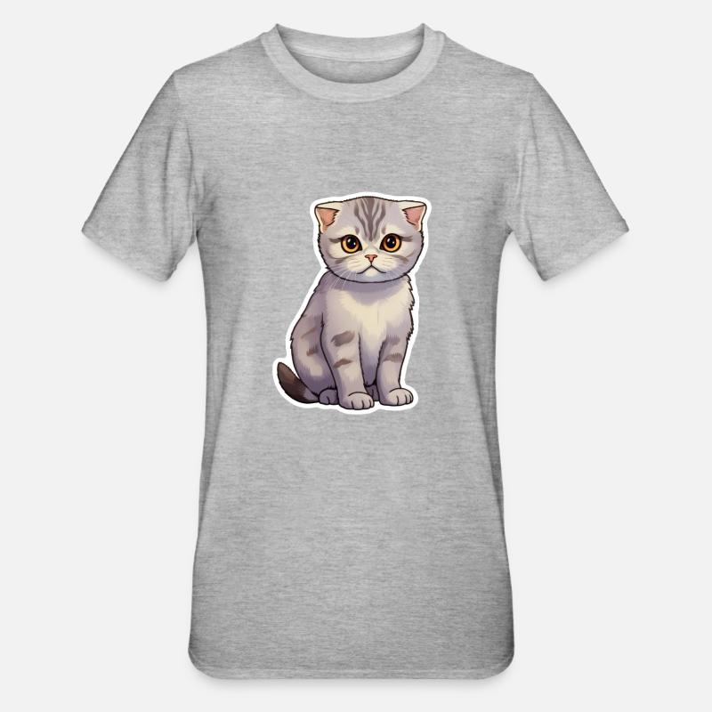 Chat Pliant Écossais Mignon - T-shirt polycoton Unisexe - gris chiné