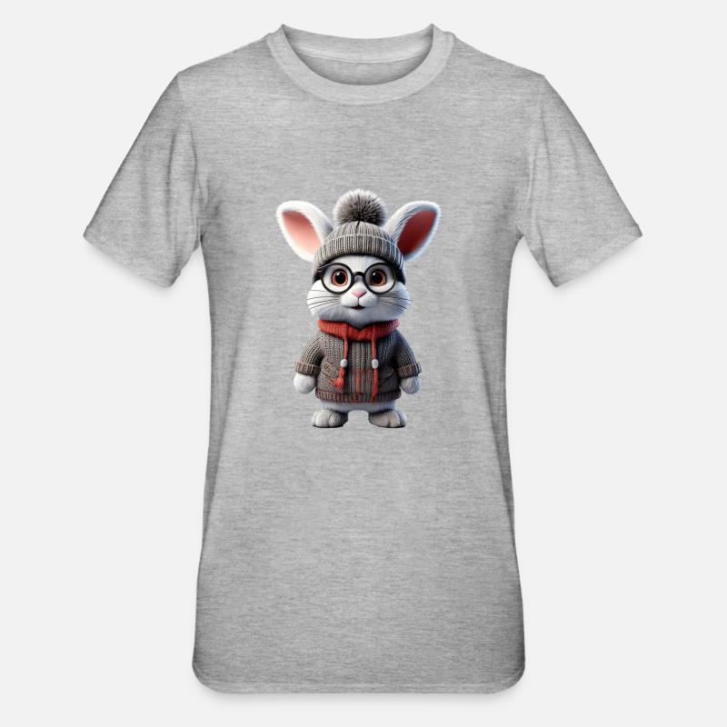 Süsses Kaninchen mit Strickpullover - Unisex Polycotton T-Shirt - Grau meliert